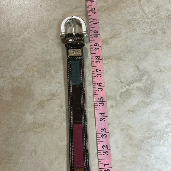 Fossil Women’s Belt Patchwork Color Block Genuine Leather Silver Buckle Size M - Picture 16 of 16